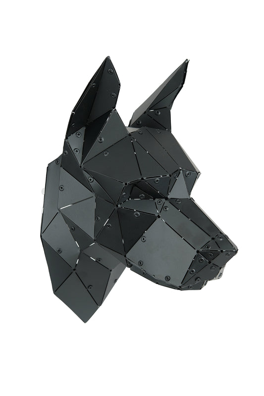 Doberman Head — Small Size Matte Black Metal Wall Sculpture