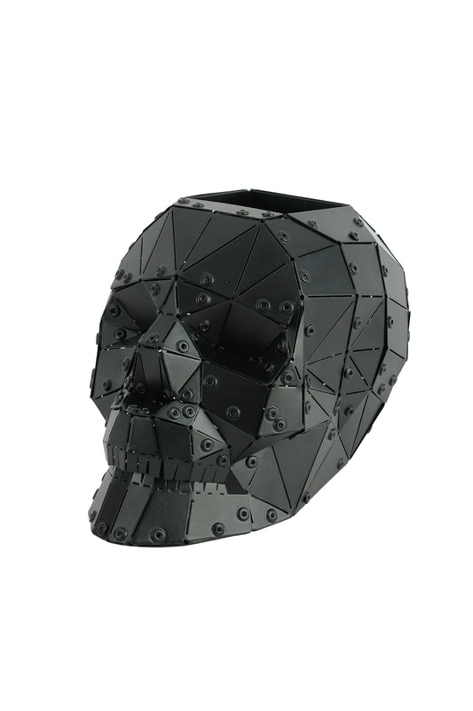 Skull — Matte Black Metal Sculpture & Pen Holder