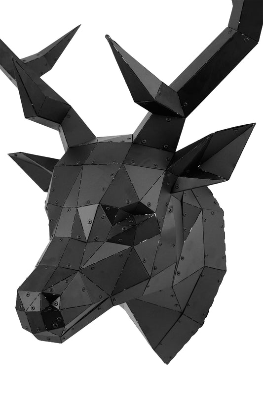 Deer Head — Medium Size Matte Black Metal Wall Sculpture